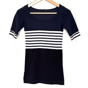 Theory Black & White Striped Colorblock Short Sleeve Top Timeless Casual Preppy
